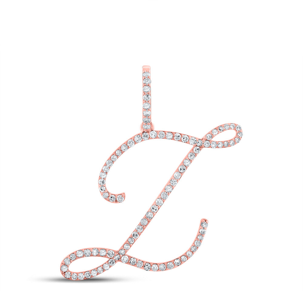 10kt Rose Gold Womens Round Diamond L Initial Letter Pendant 5/8 Cttw