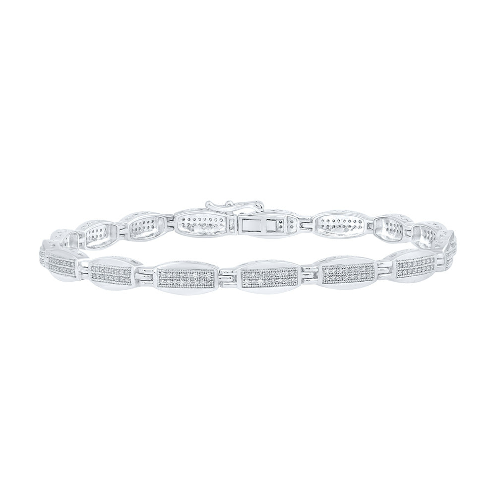 10kt White Gold Mens Round Diamond Link Bracelet 3/4 Cttw