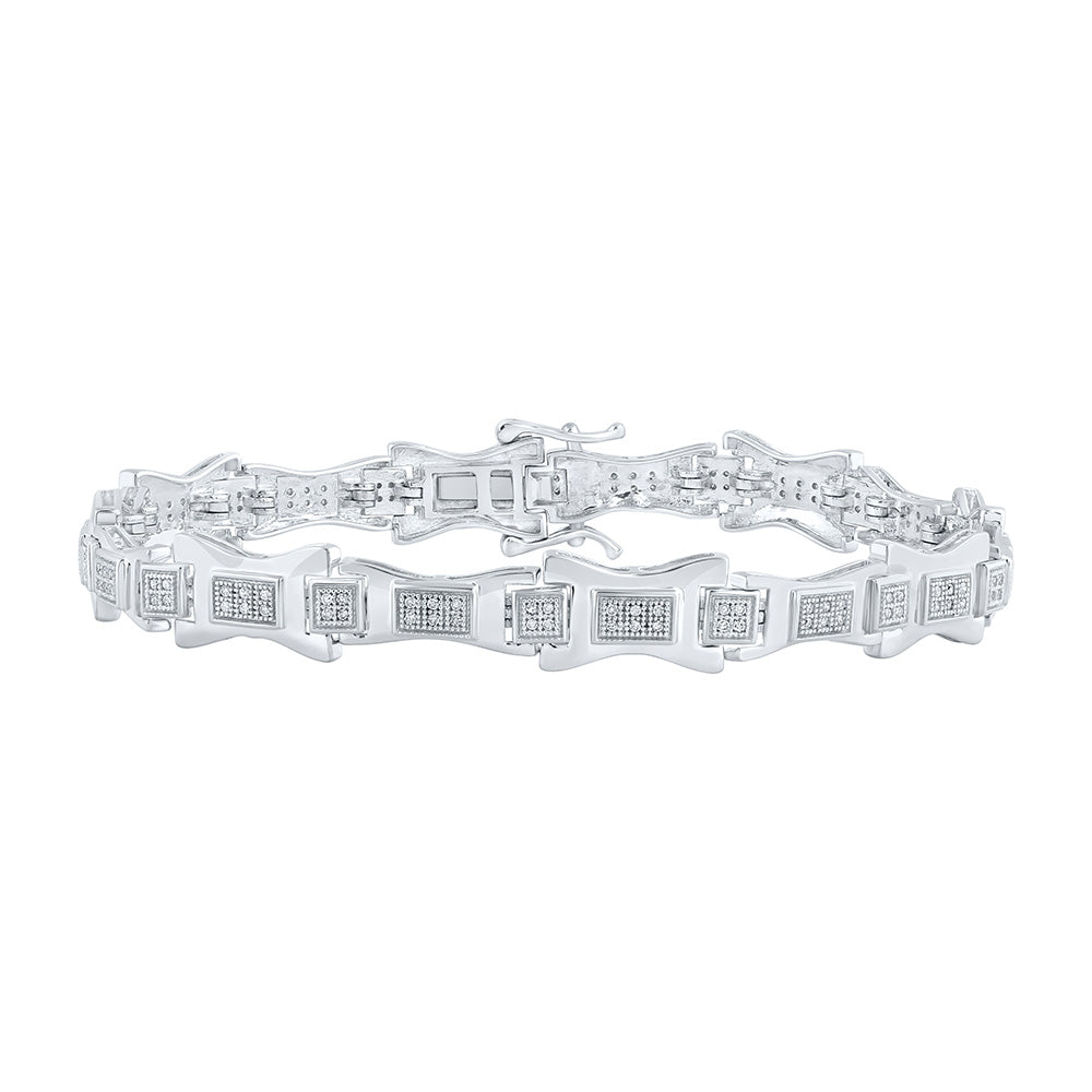 10kt White Gold Mens Round Diamond Link Bracelet 1/2 Cttw