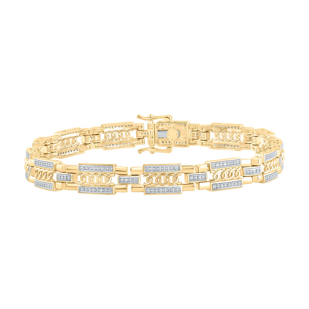 10kt Yellow Gold Mens Round Diamond Link Bracelet 3/4 Cttw