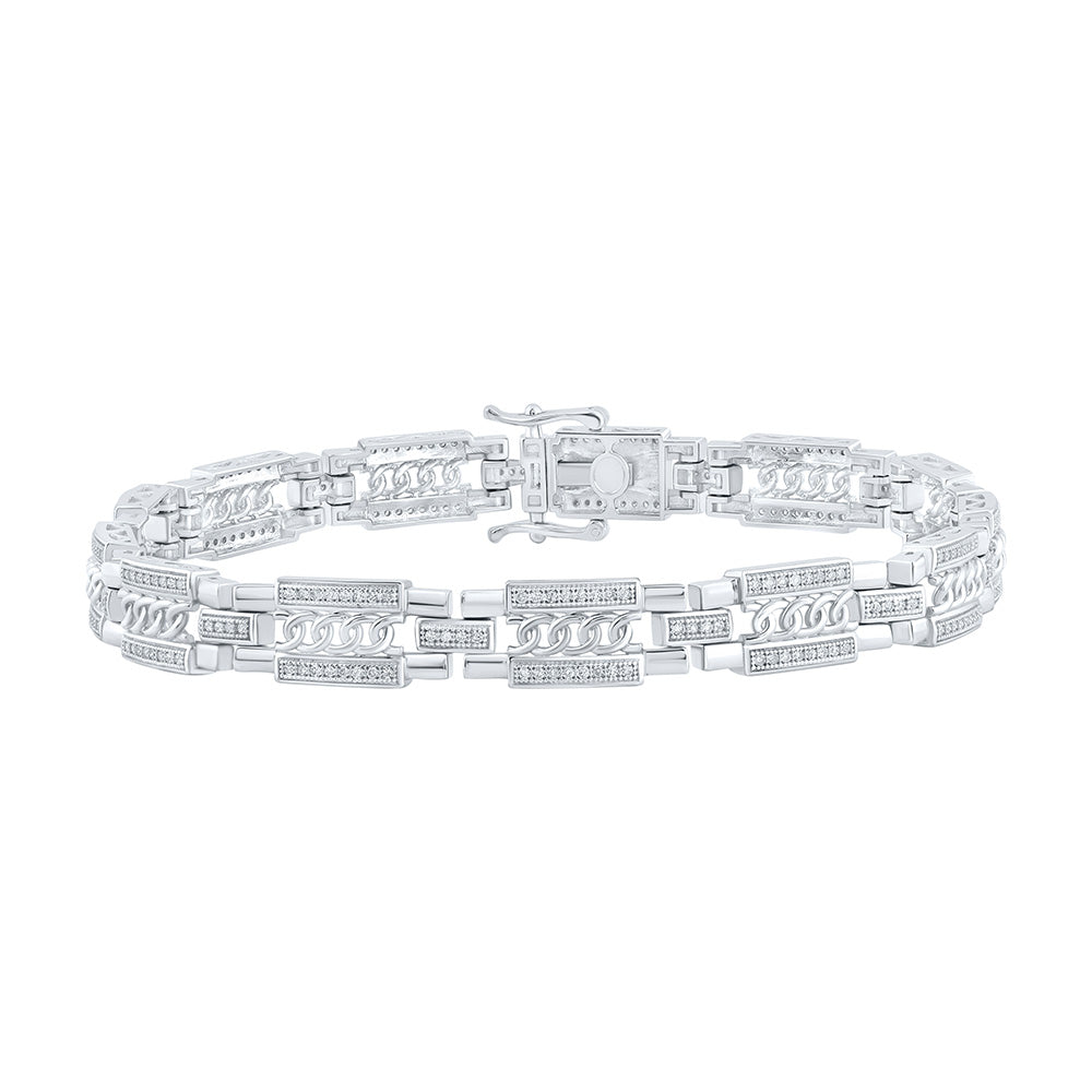 10kt White Gold Mens Round Diamond Link Bracelet 3/4 Cttw