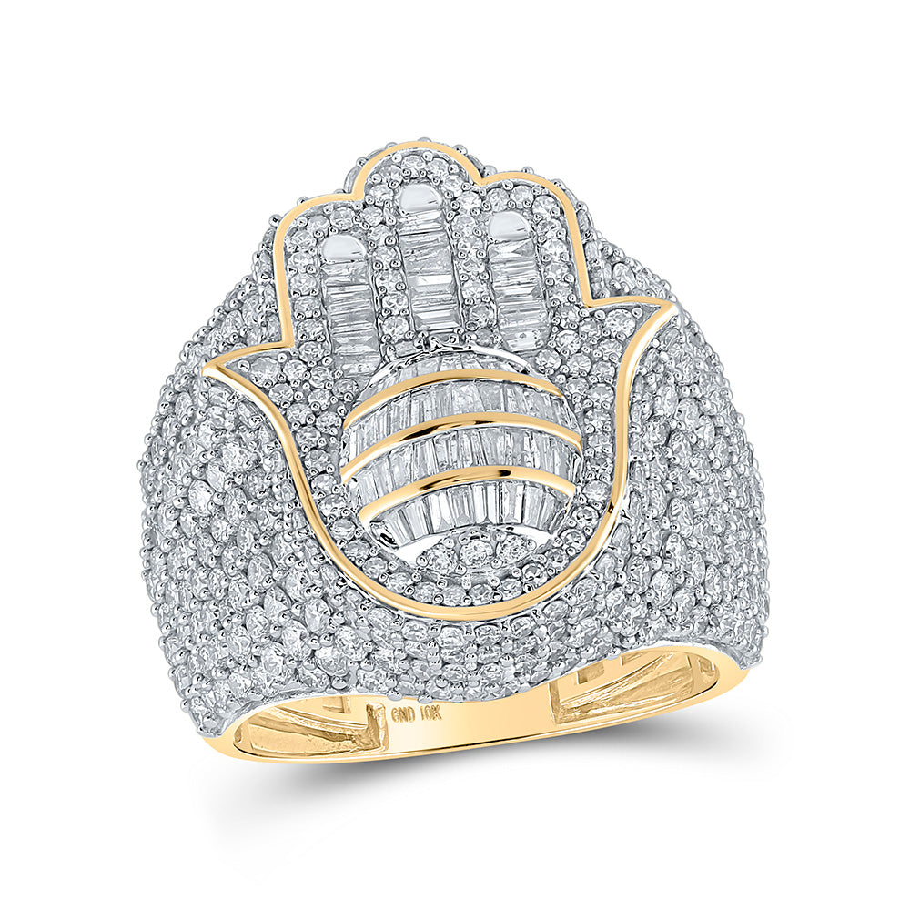 10kt Yellow Gold Mens Baguette Diamond Hamsa Ring 5-1/3 Cttw