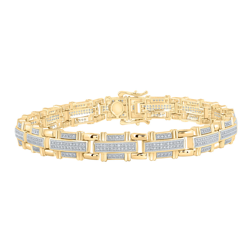 10kt Yellow Gold Mens Round Diamond Link Bracelet 1-1/4 Cttw