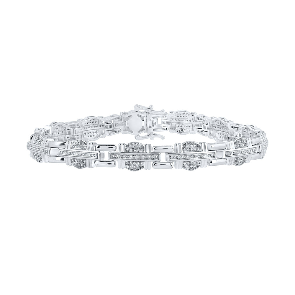 10kt White Gold Mens Round Diamond Link Bracelet 1 Cttw