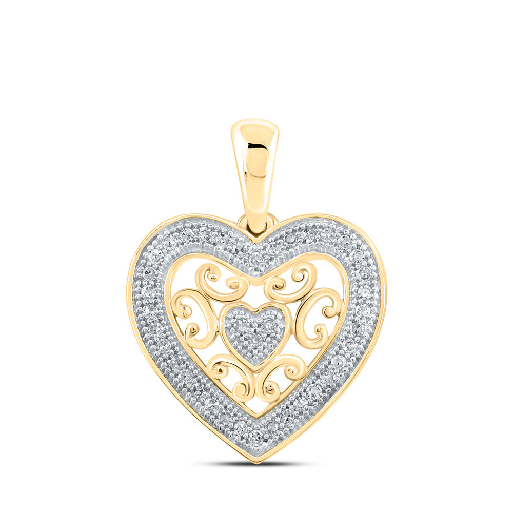 10kt Yellow Gold Womens Round Diamond Heart Pendant 1/8 Cttw