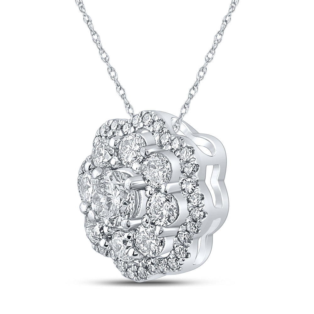 10kt White Gold Womens Round Diamond Cluster Pendant 1/2 Cttw