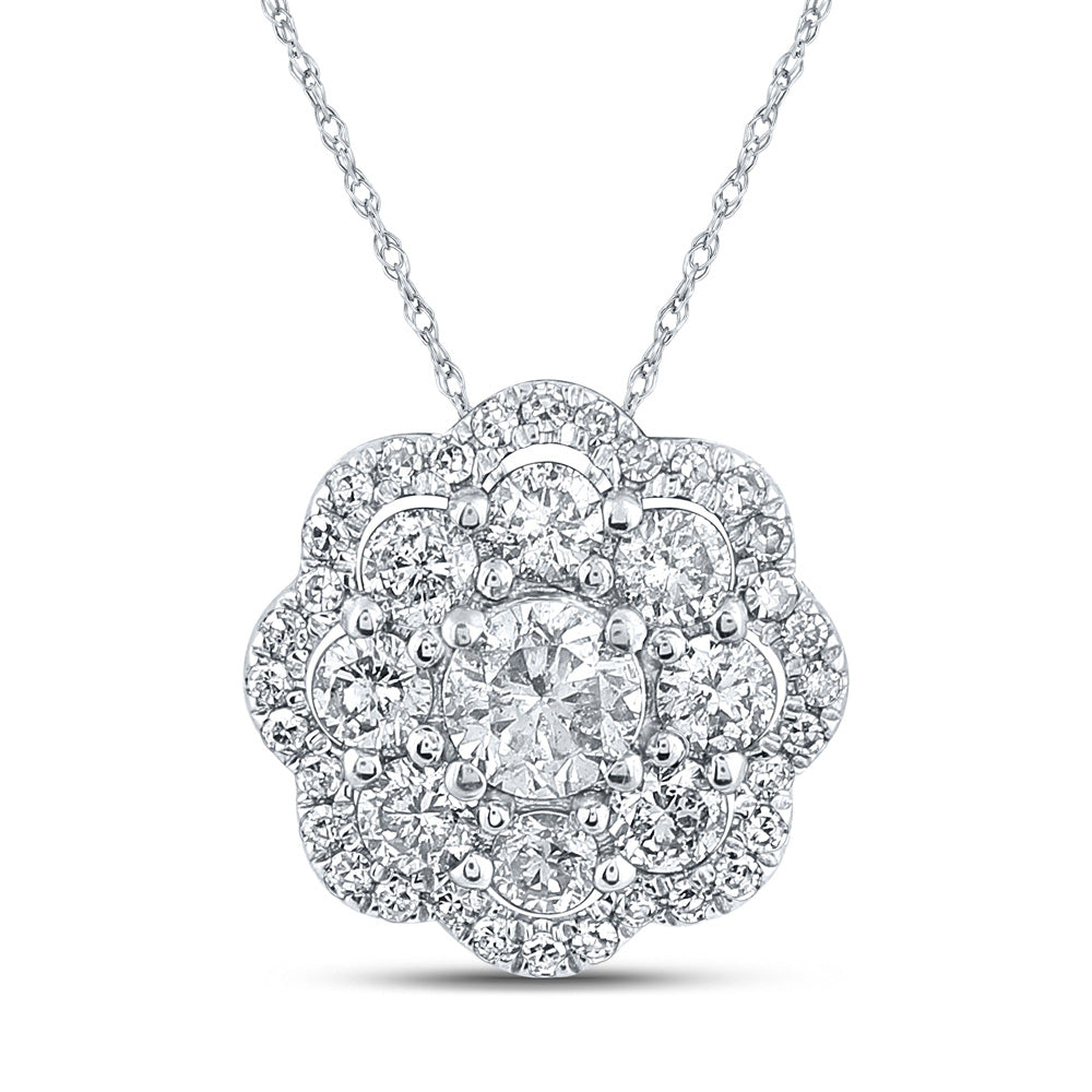 10kt White Gold Womens Round Diamond Cluster Pendant 1/2 Cttw