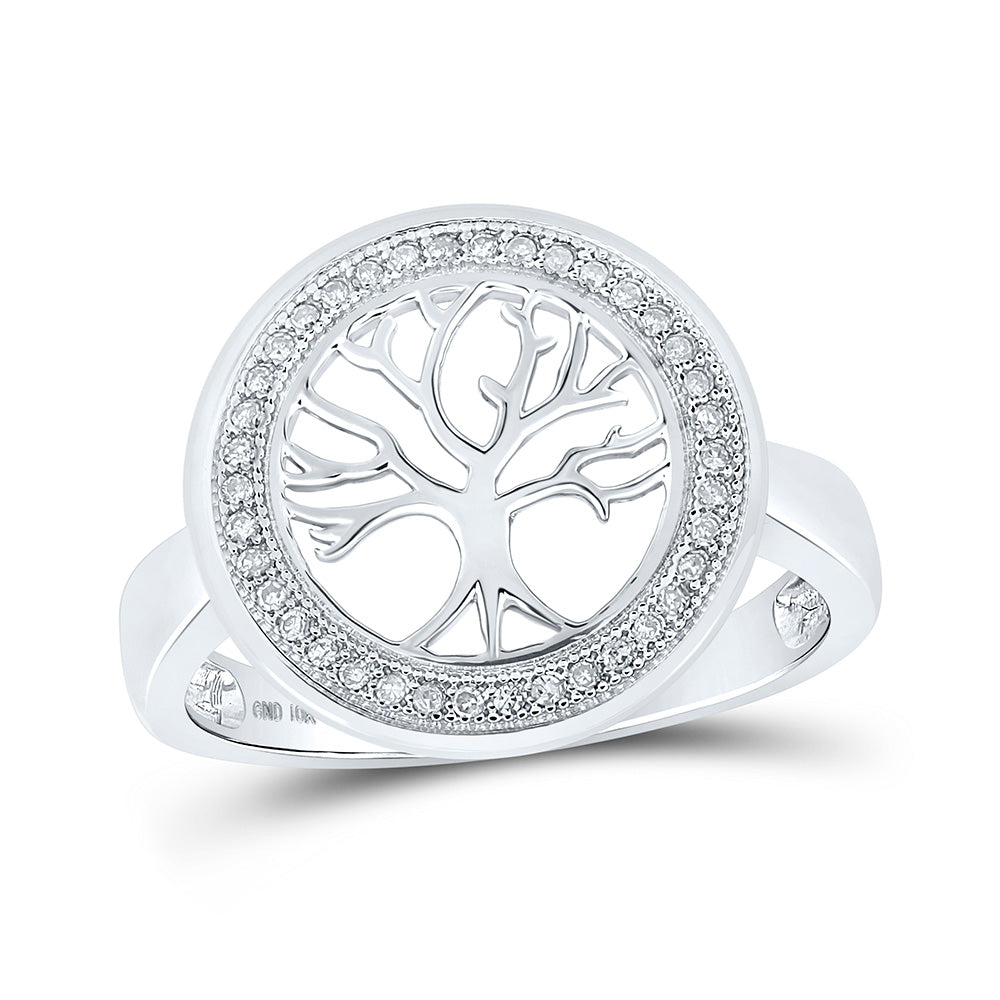 10kt White Gold Womens Round Diamond Tree of Life Circle Ring 1/10 Cttw