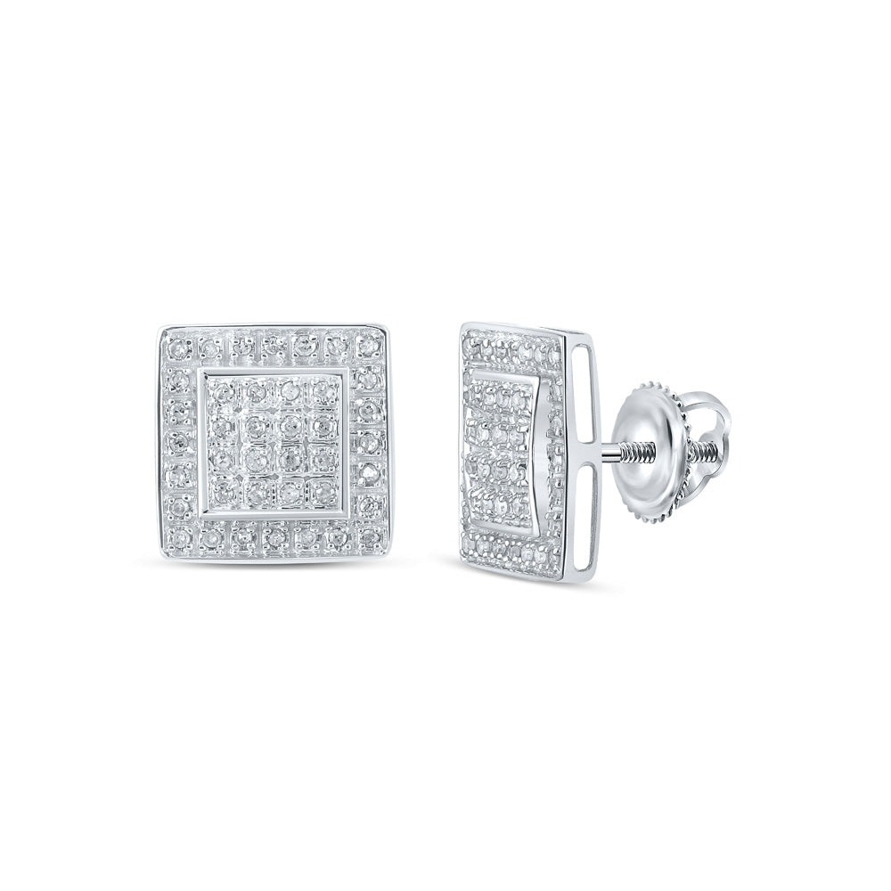 10kt White Gold Womens Round Diamond Square Earrings 1/5 Cttw