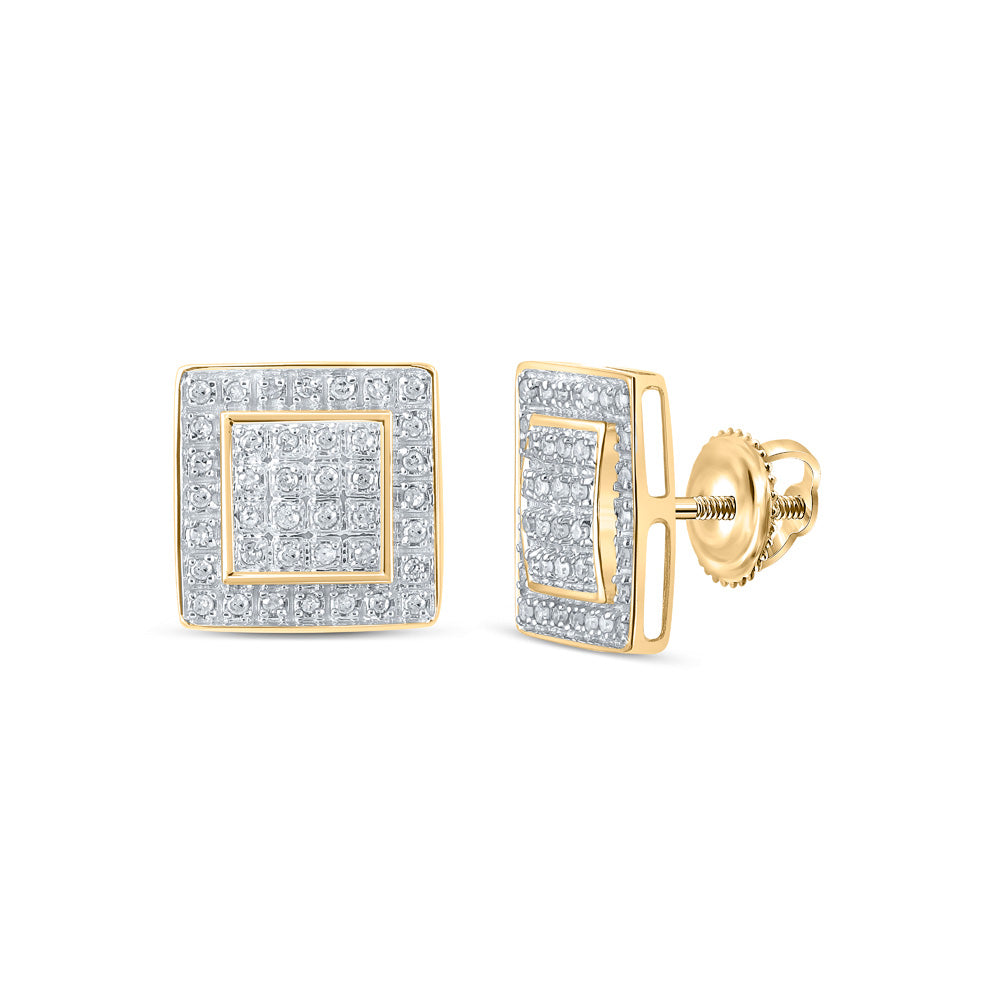 10kt Yellow Gold Womens Round Diamond Square Earrings 1/5 Cttw