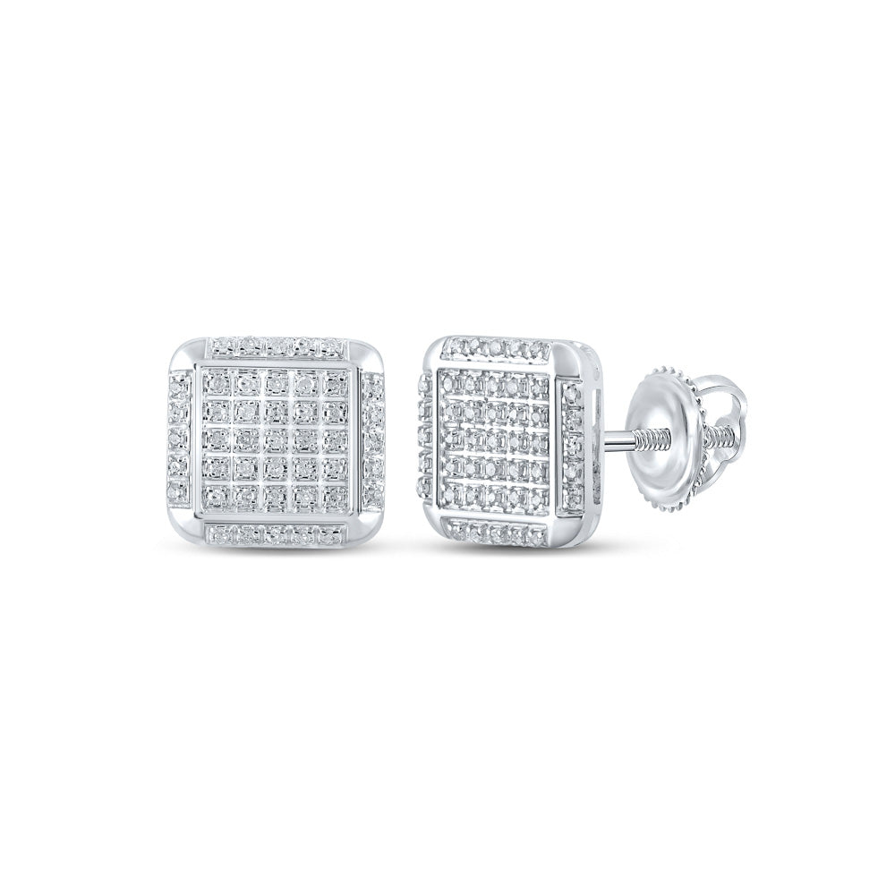 10kt White Gold Womens Round Diamond Square Earrings 1/4 Cttw