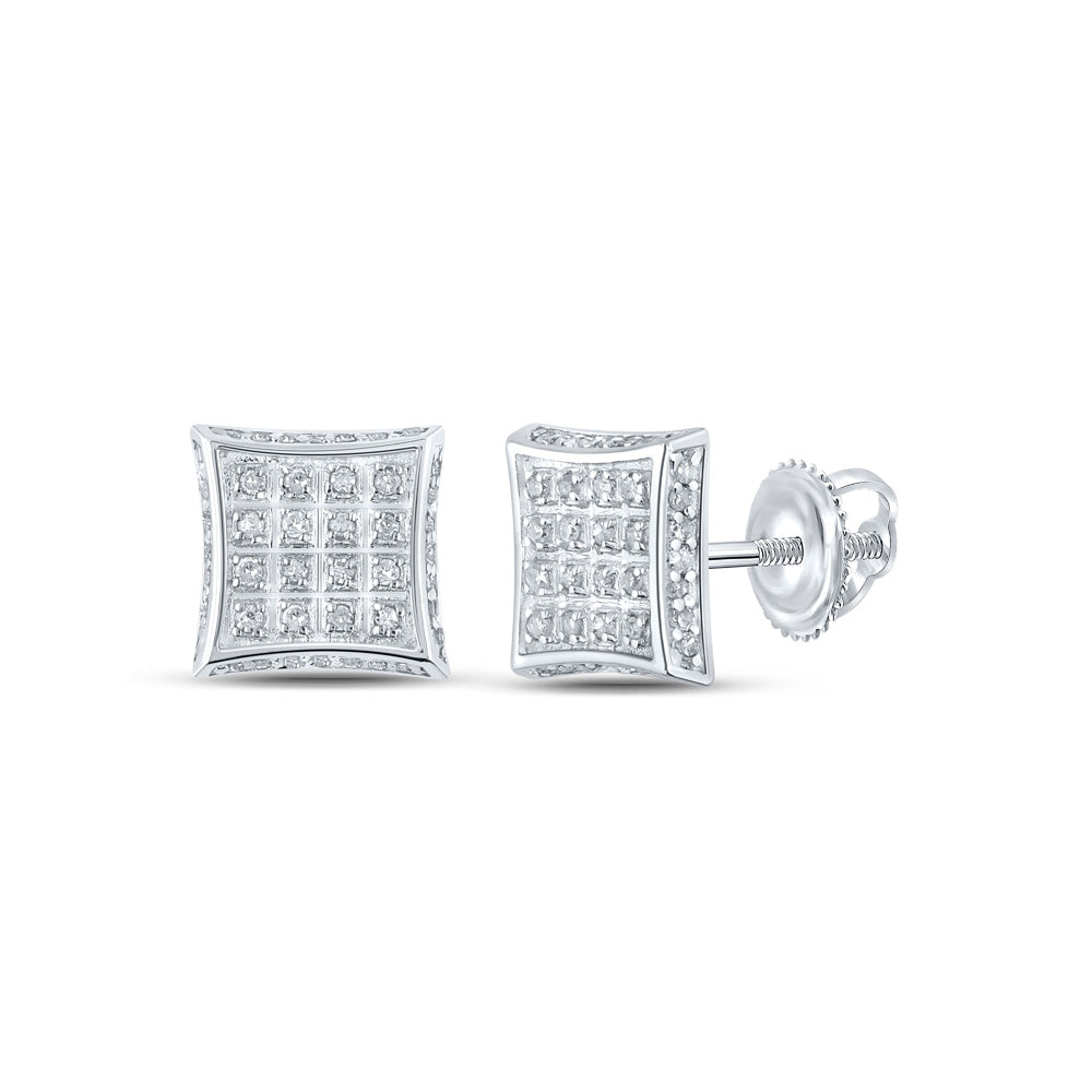 10kt White Gold Womens Round Diamond Square Earrings 1/4 Cttw