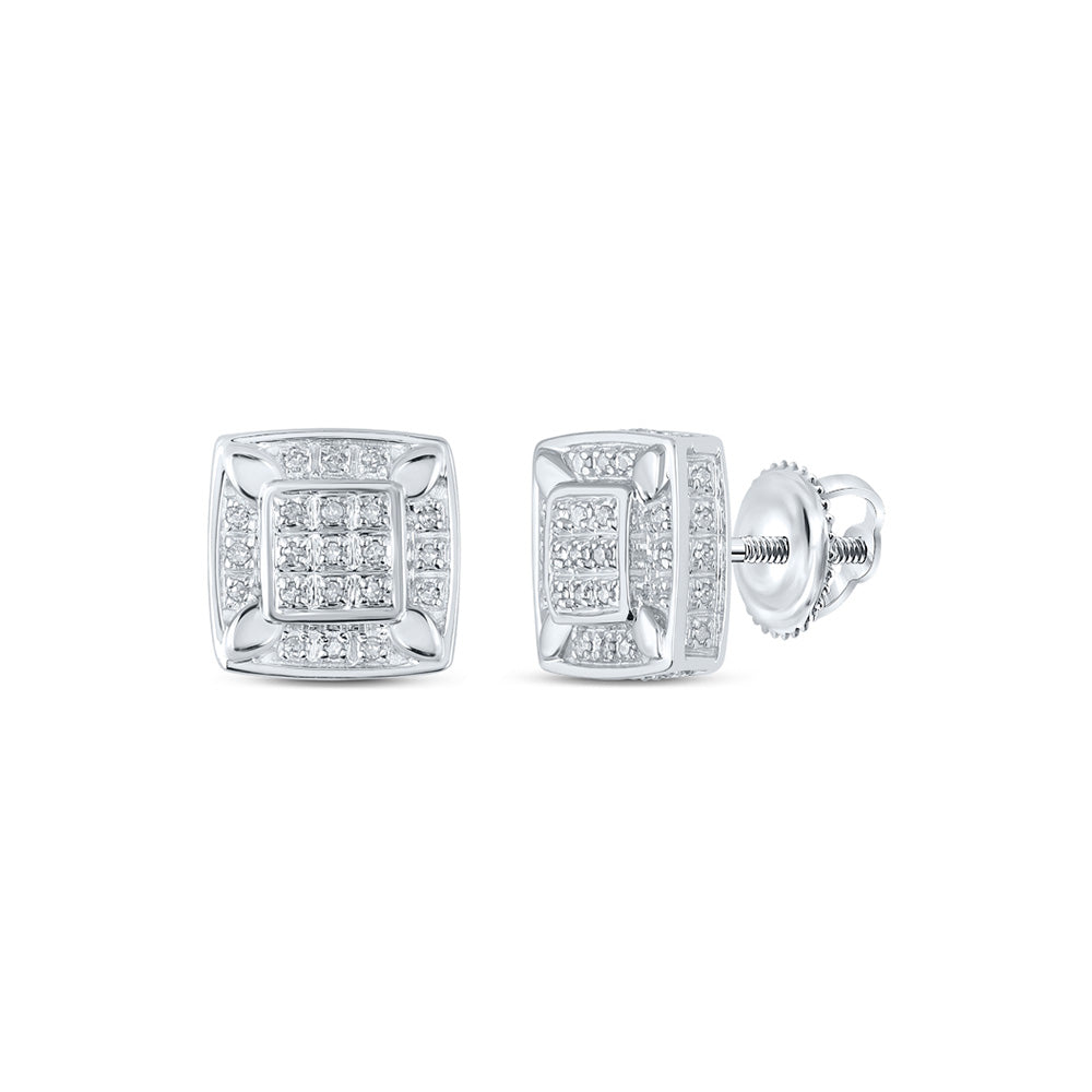 10kt White Gold Womens Round Diamond Square Earrings 1/4 Cttw