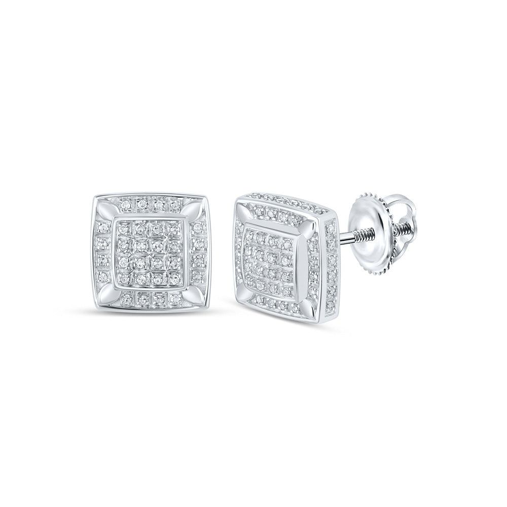 10kt White Gold Womens Round Diamond Square Earrings 1/3 Cttw