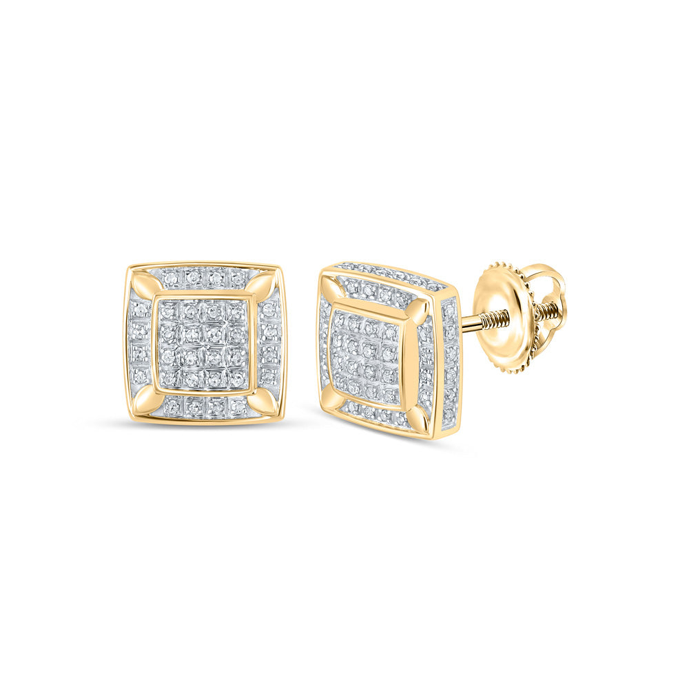 10kt Yellow Gold Womens Round Diamond Square Earrings 1/3 Cttw