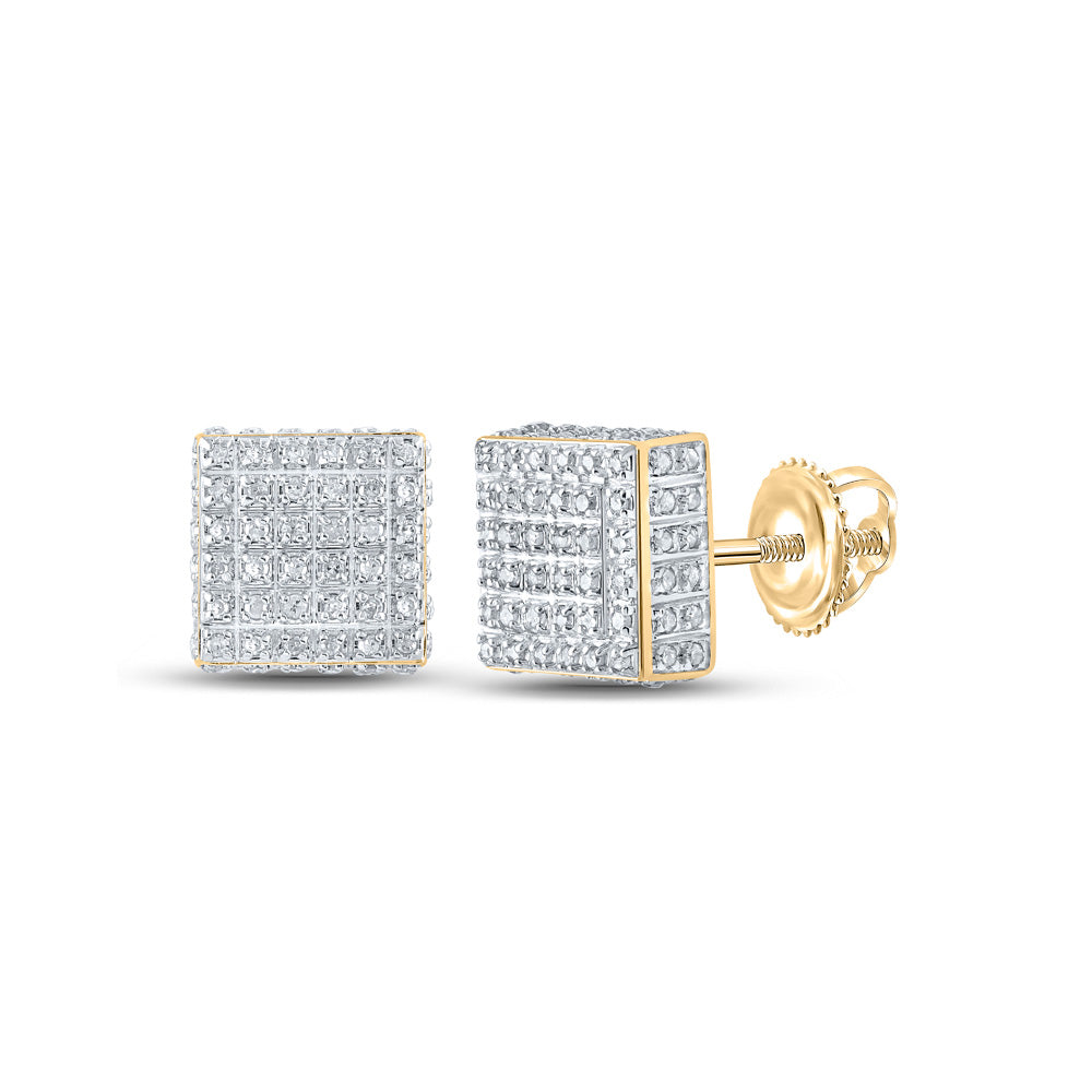 10kt Yellow Gold Womens Round Diamond Square Earrings 1/2 Cttw