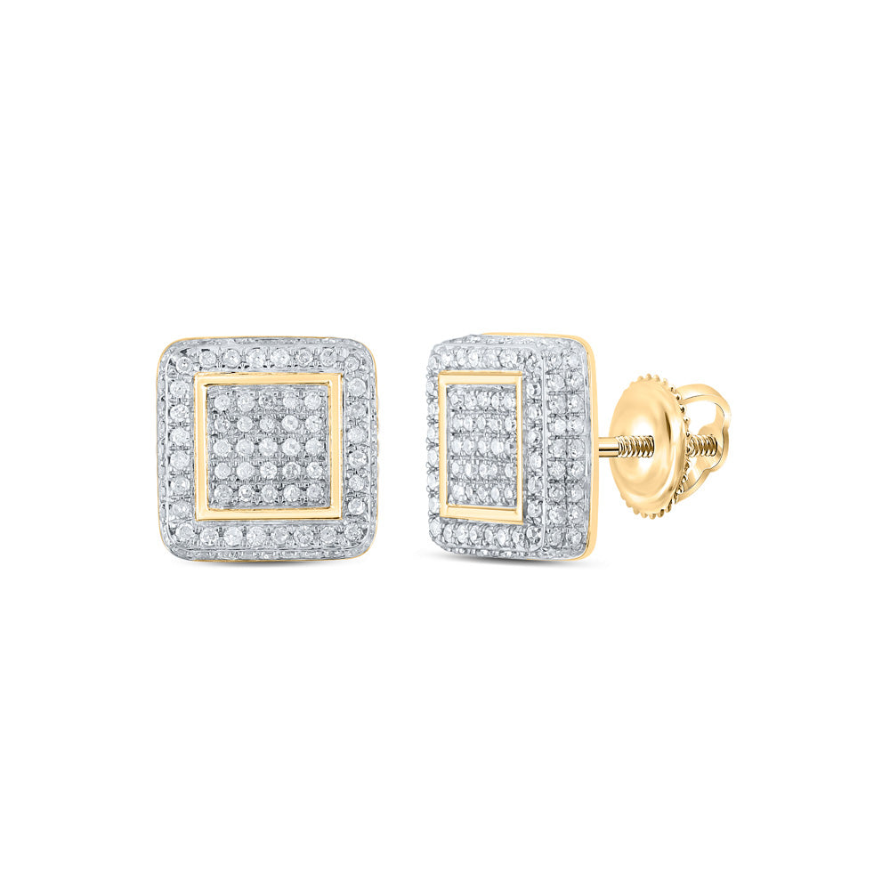 10kt Yellow Gold Womens Round Diamond Square Earrings 3/4 Cttw