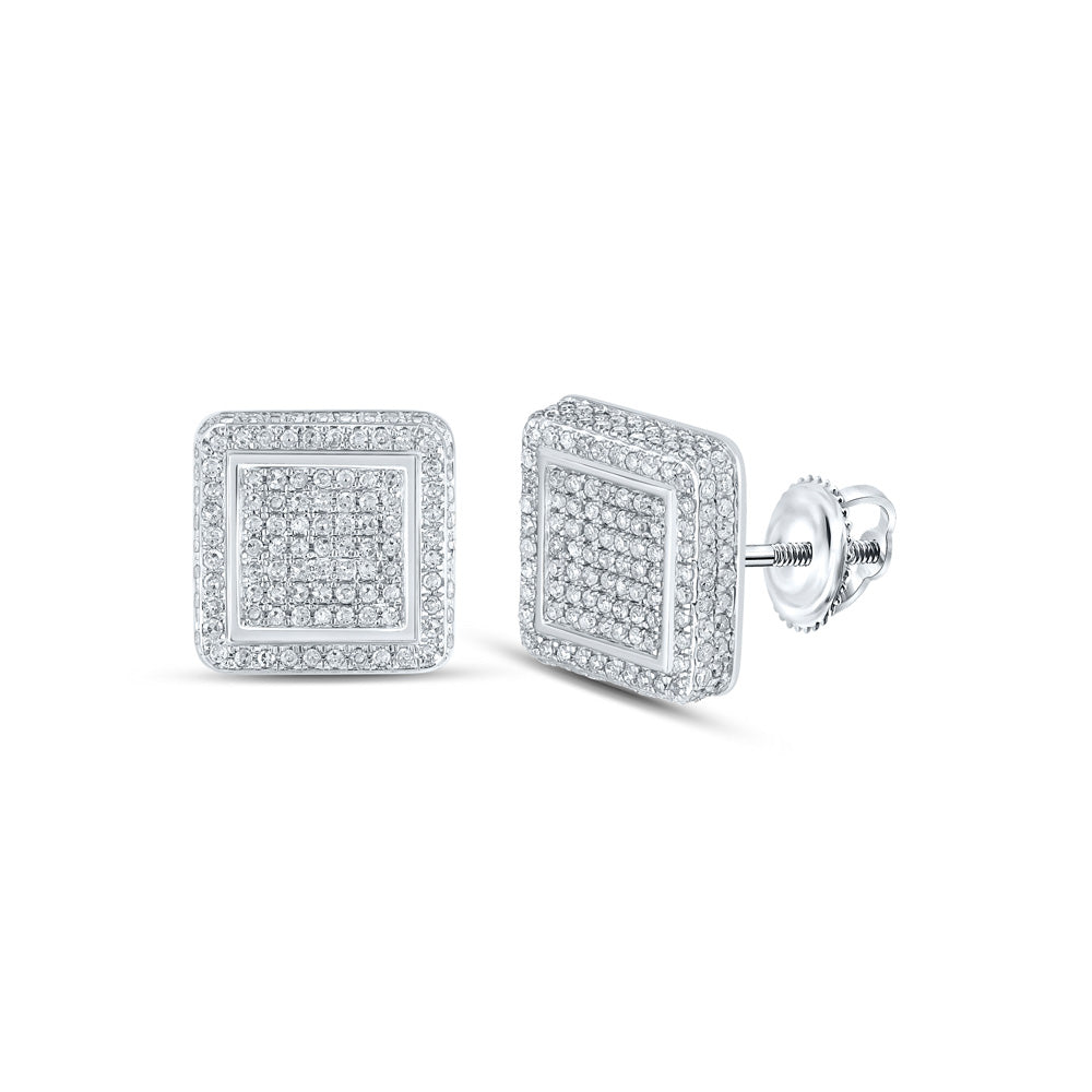 10kt White Gold Womens Round Diamond Square Earrings 7/8 Cttw