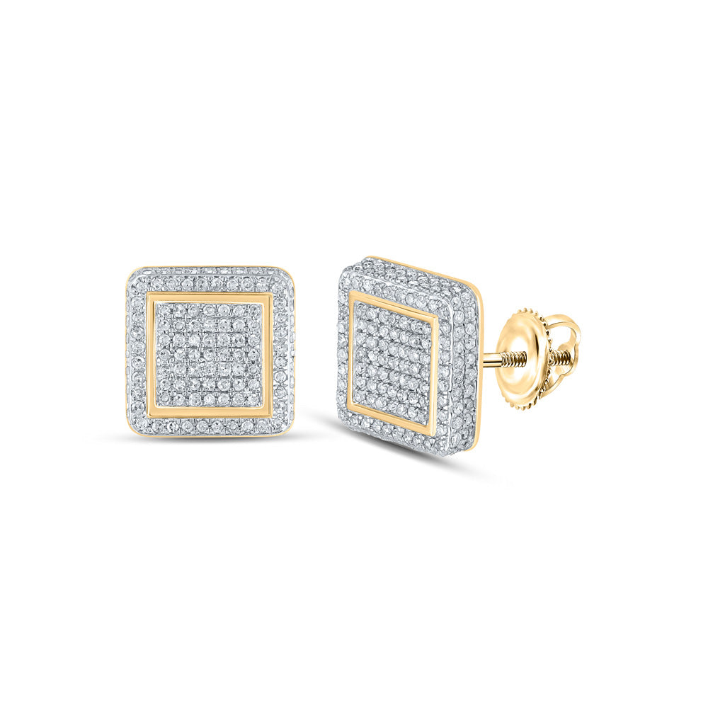 10kt Yellow Gold Womens Round Diamond Square Earrings 7/8 Cttw