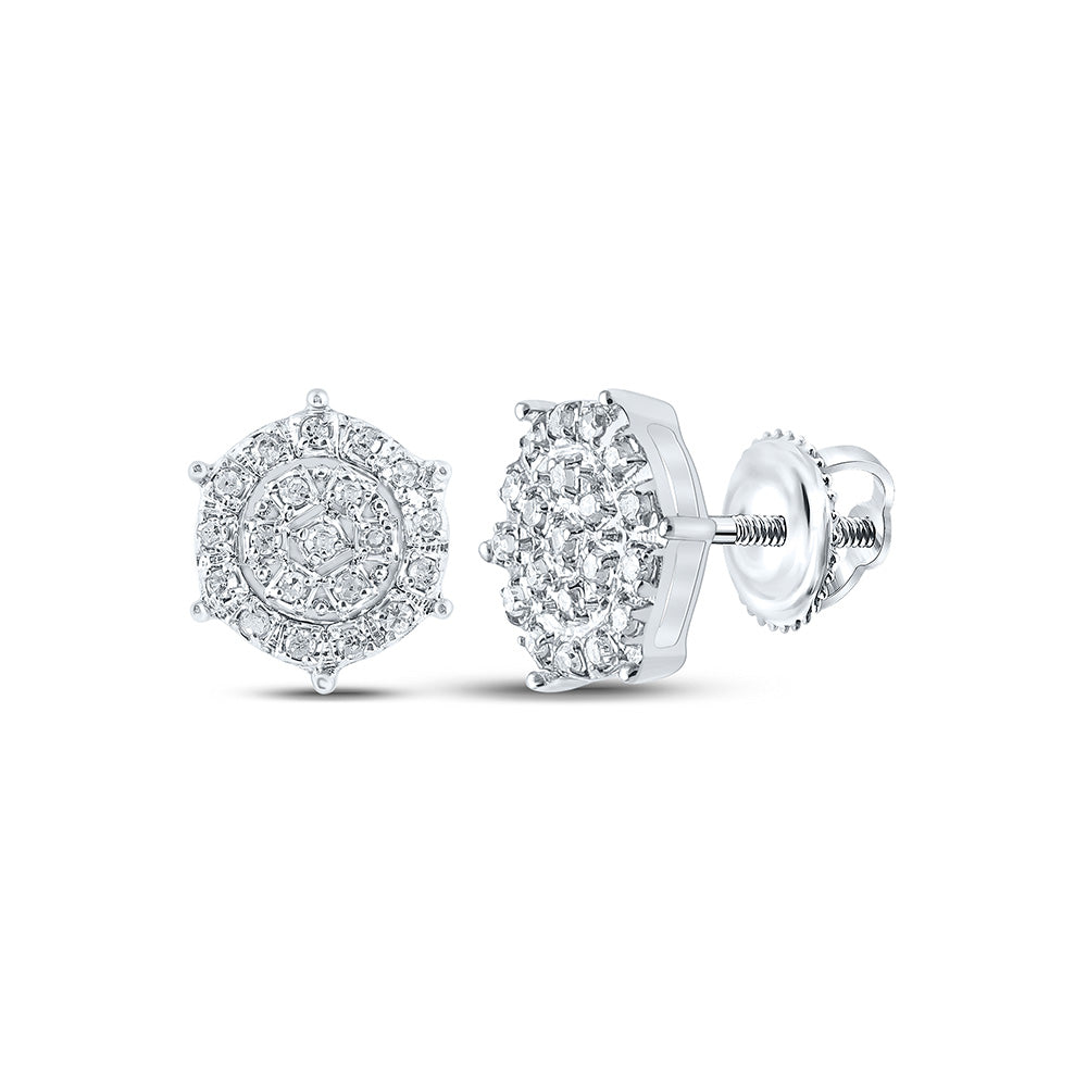 10kt White Gold Womens Round Diamond Hexagon Cluster Earrings 1/8 Cttw