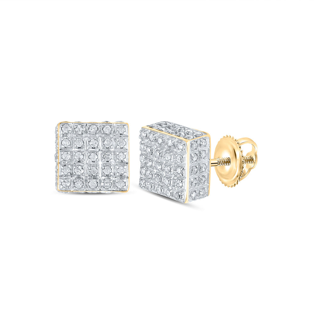 10kt Yellow Gold Womens Round Diamond Square Earrings 3/8 Cttw