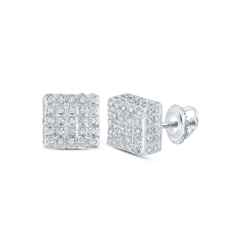 10kt White Gold Womens Round Diamond Square Earrings 3/8 Cttw