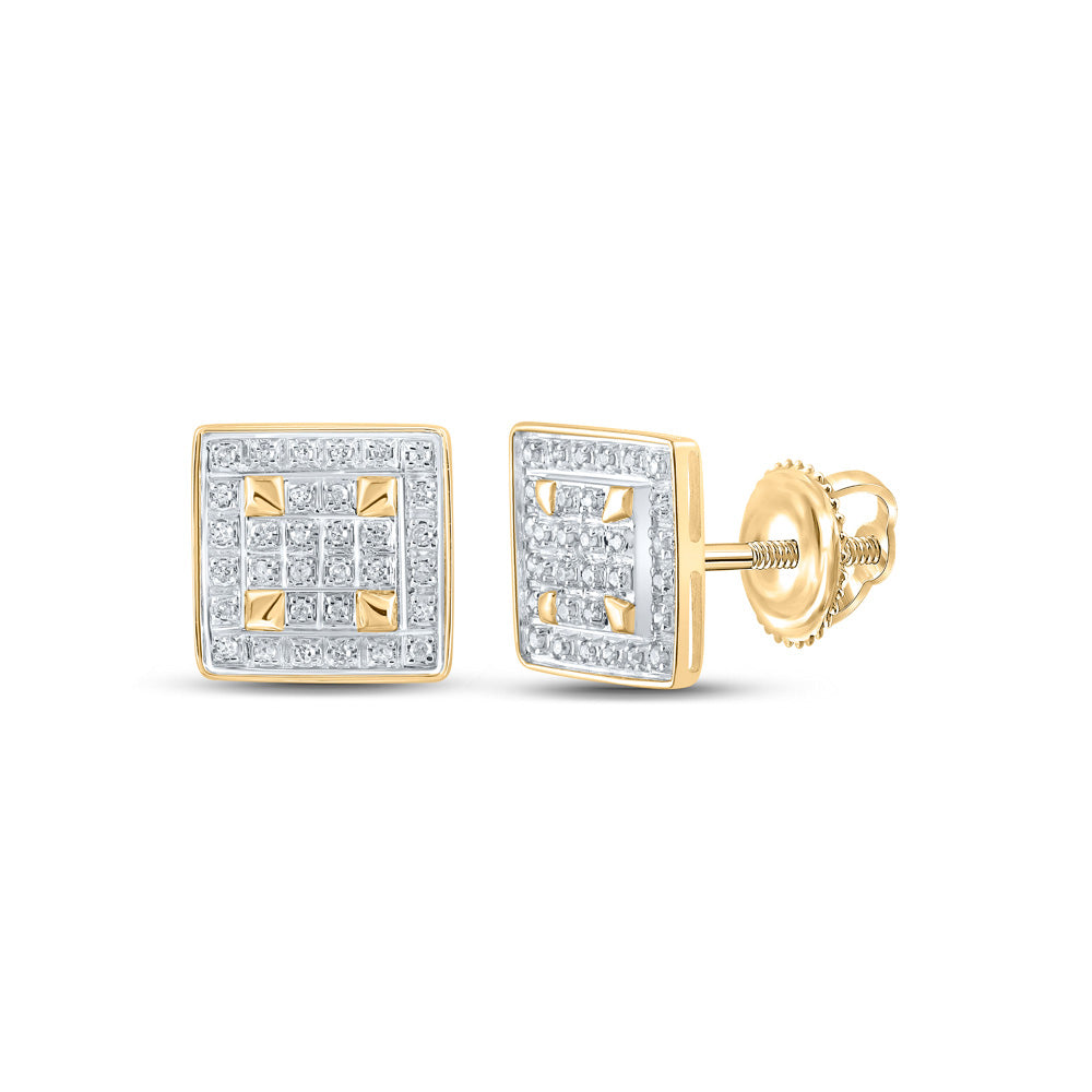 10kt Yellow Gold Womens Round Diamond Square Earrings 1/5 Cttw