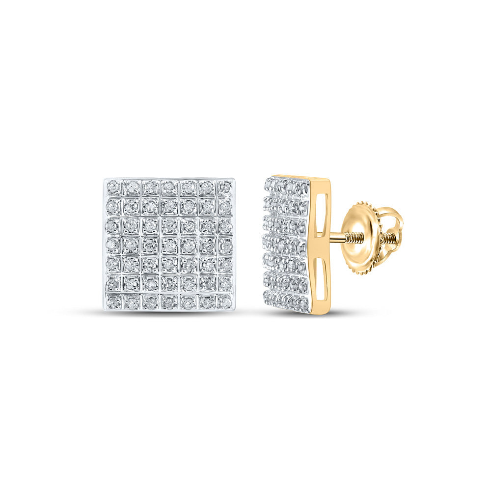 10kt Yellow Gold Womens Round Diamond Square Earrings 1/4 Cttw