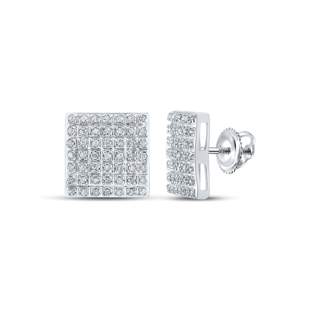 10kt White Gold Womens Round Diamond Square Earrings 1/4 Cttw