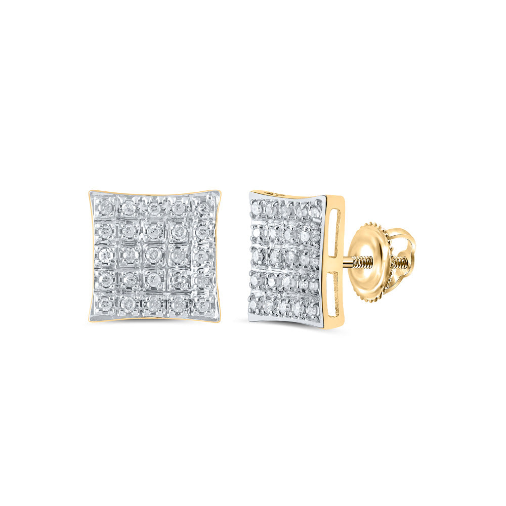 10kt Yellow Gold Womens Round Diamond Square Earrings 1/6 Cttw