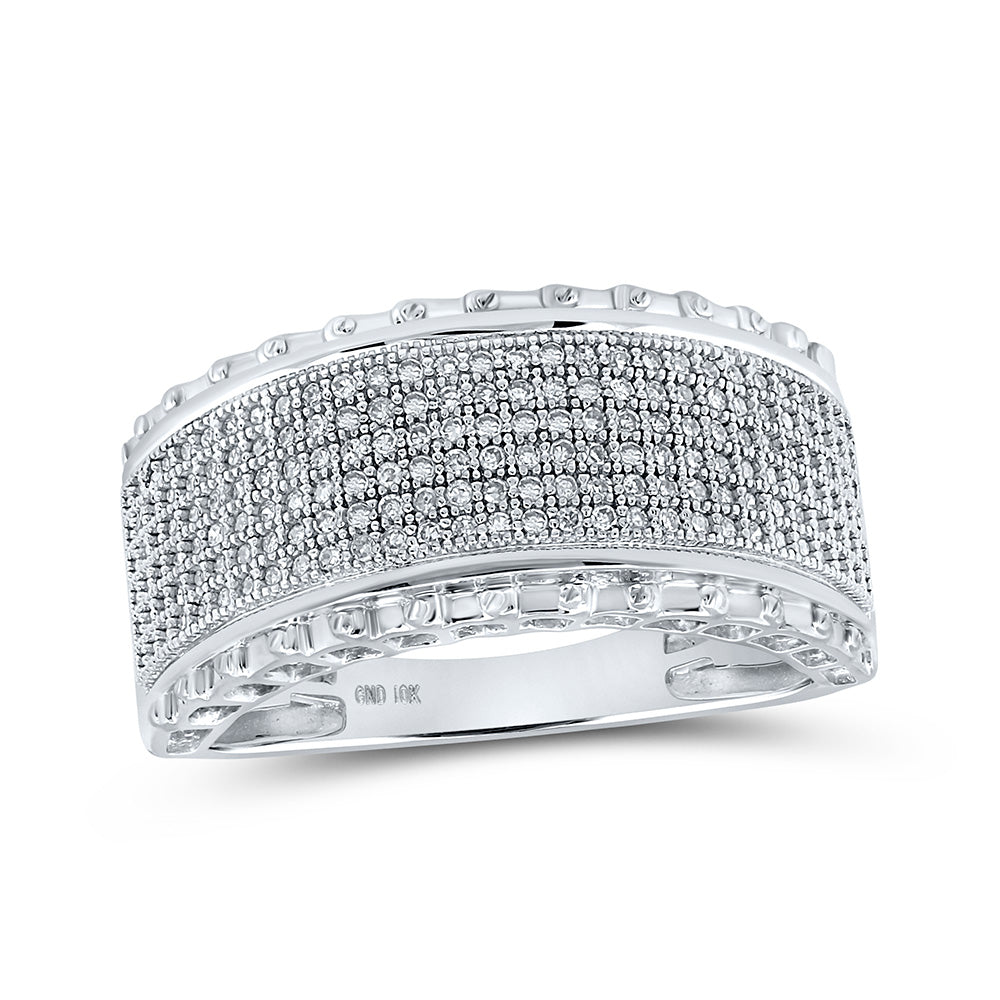 10kt White Gold Mens Round Diamond Band Ring 1/2 Cttw