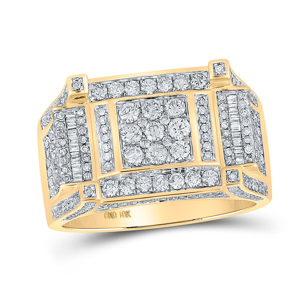 10kt Yellow Gold Mens Round Diamond Square Ring 1-5/8 Cttw