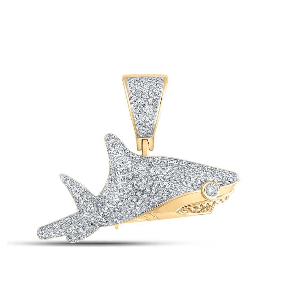 10kt Yellow Gold Mens Round Diamond Shark Charm Pendant 1 Cttw