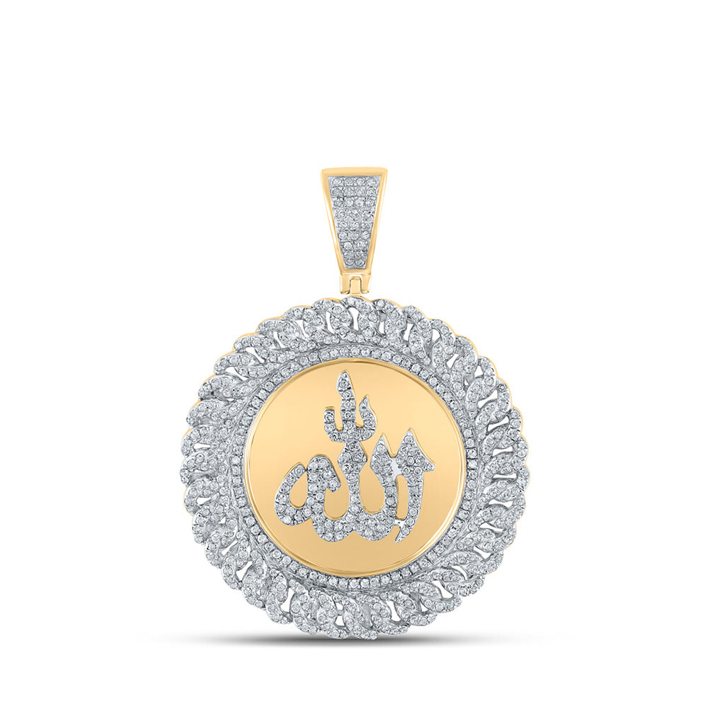 10kt Yellow Gold Mens Round Diamond Allah Islam Charm Pendant 1-1/3 Cttw