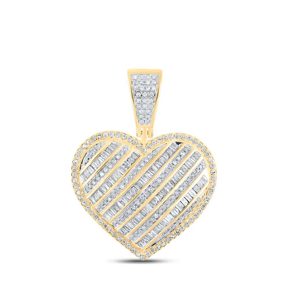 10kt Yellow Gold Womens Round Diamond Heart Pendant 1 Cttw