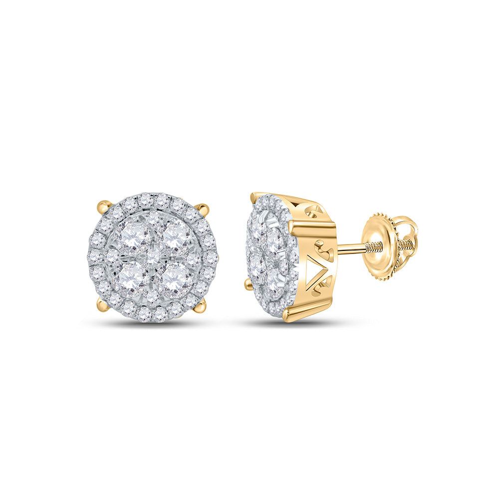 10kt Yellow Gold Womens Round Diamond Cluster Earrings 1 Cttw