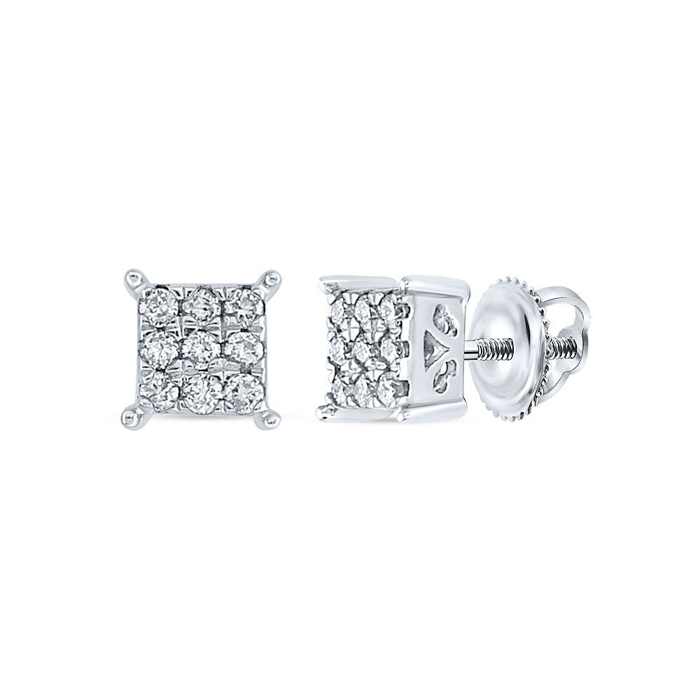 10kt White Gold Womens Round Diamond Square Earrings 1/6 Cttw