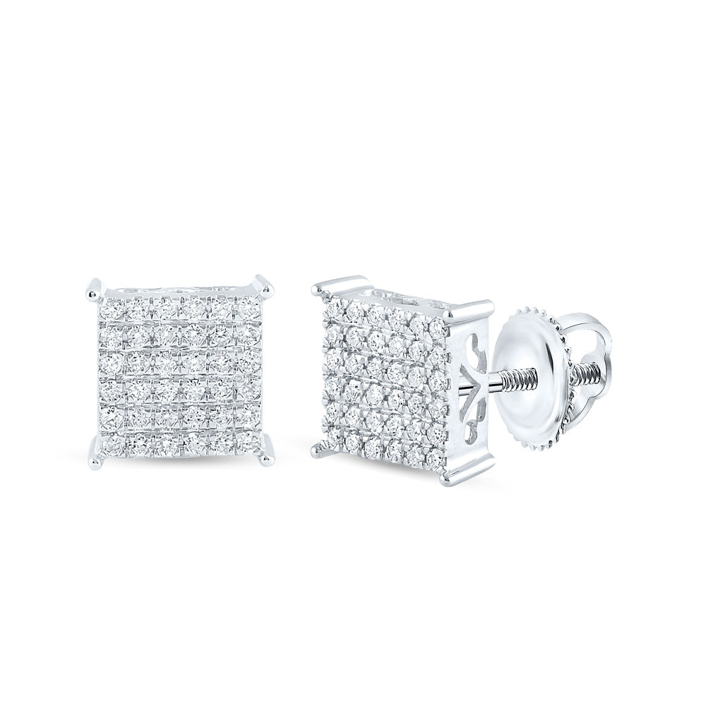 10kt White Gold Womens Round Diamond Square Earrings 1/2 Cttw