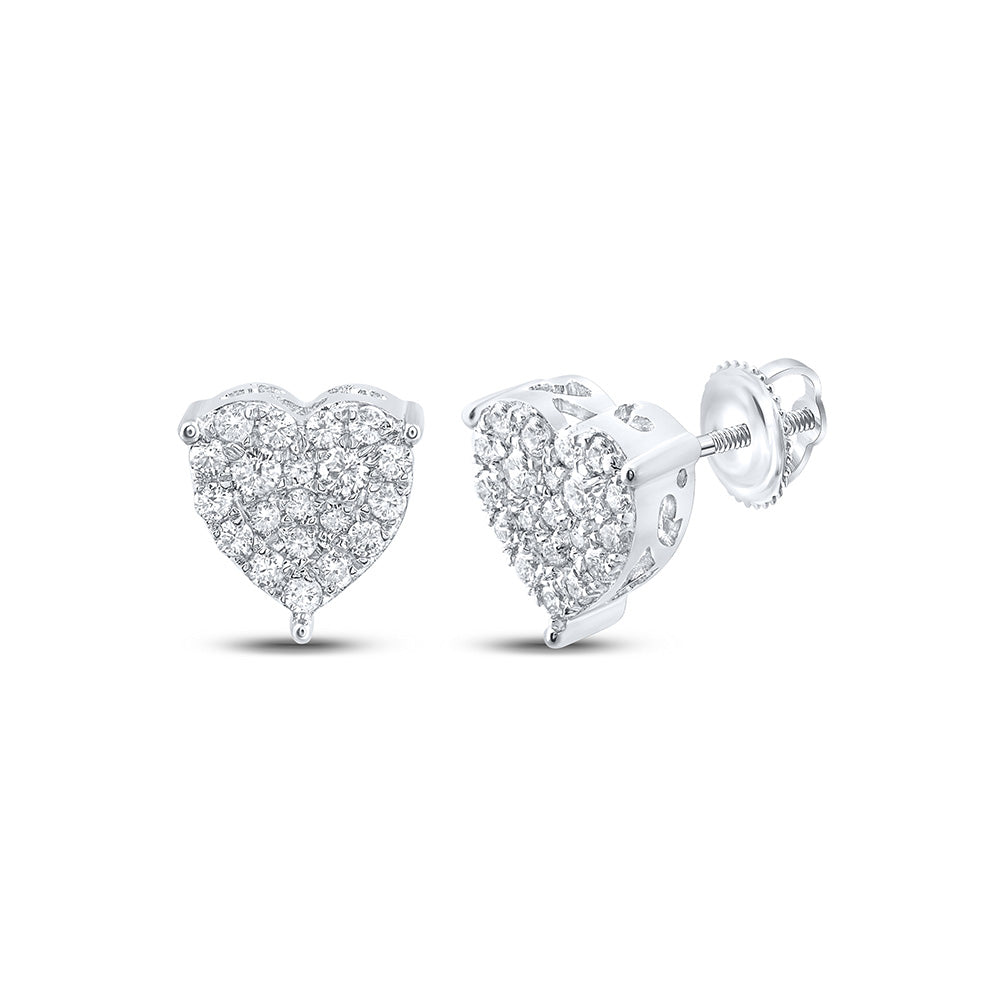 10kt White Gold Womens Round Diamond Heart Earrings 1/2 Cttw