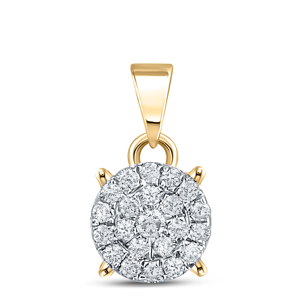 10kt Yellow Gold Womens Round Diamond Cluster Pendant 1/6 Cttw