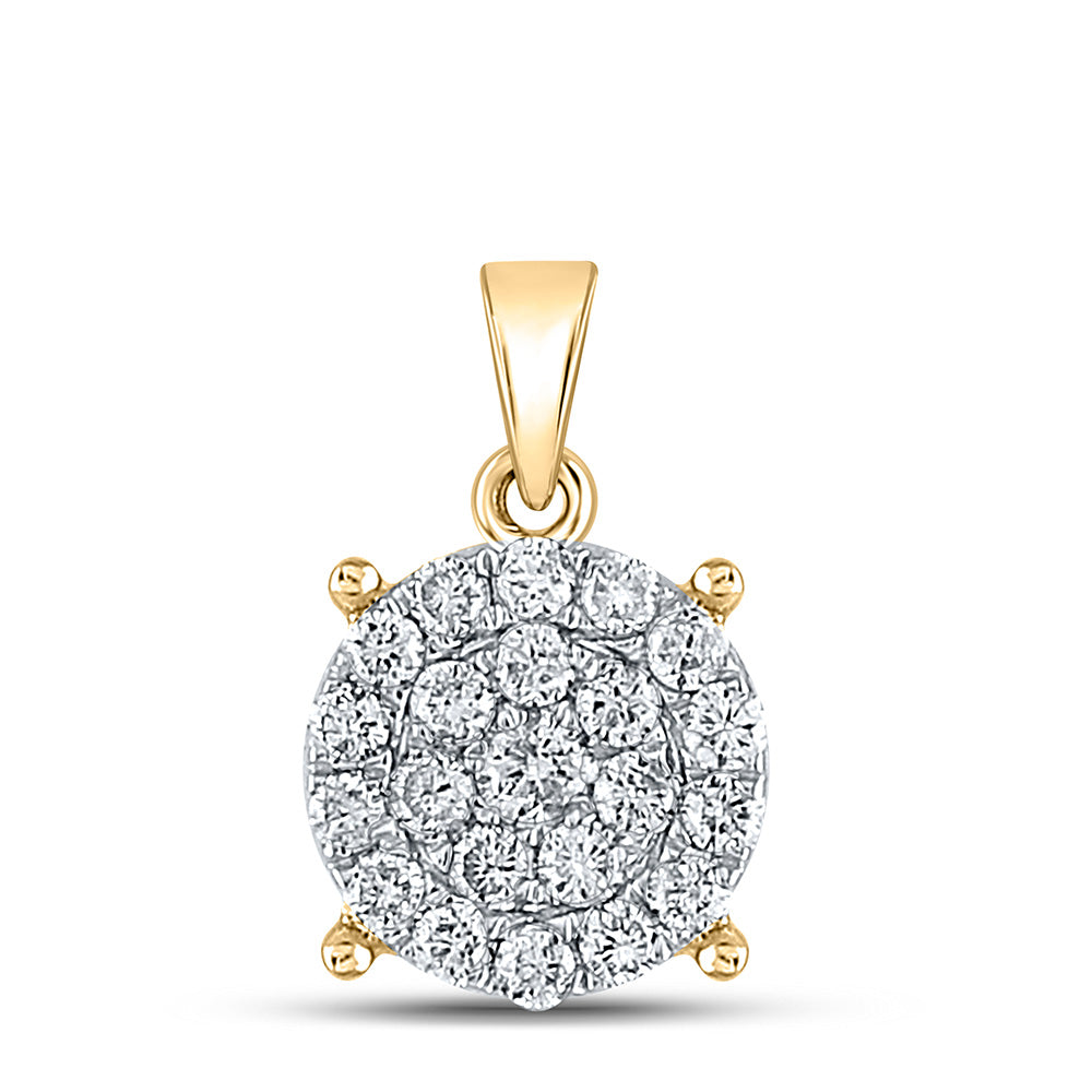 10kt Yellow Gold Womens Round Diamond Cluster Pendant 1/2 Cttw