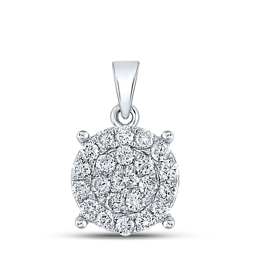 10kt White Gold Womens Round Diamond Cluster Pendant 1/2 Cttw