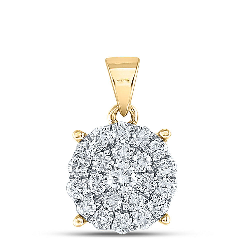 10kt Yellow Gold Womens Round Diamond Cluster Pendant 1 Cttw