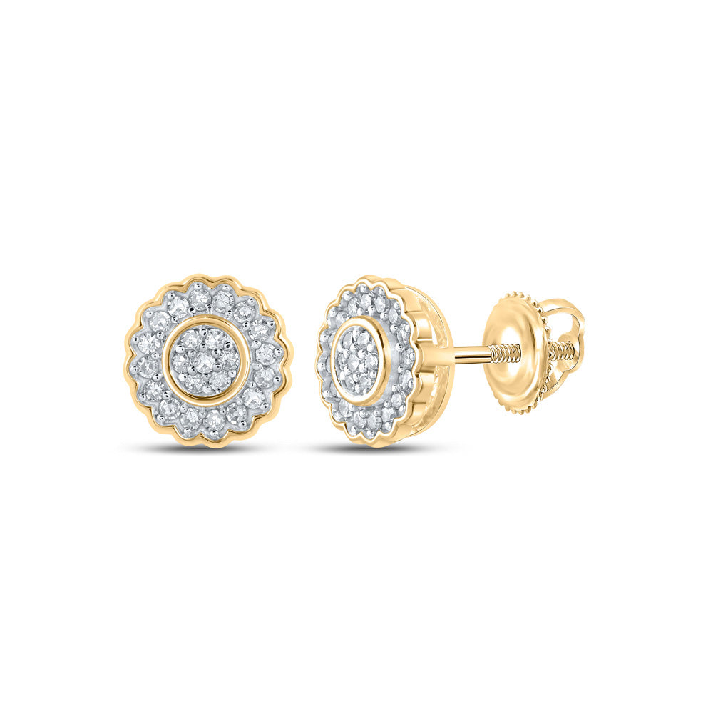 10kt Yellow Gold Womens Round Diamond Cluster Earrings 1/5 Cttw