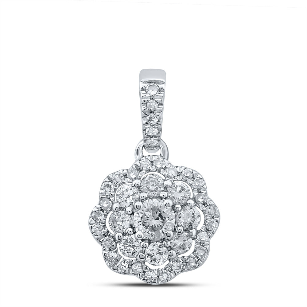 10kt White Gold Womens Round Diamond Cluster Pendant 1/4 Cttw