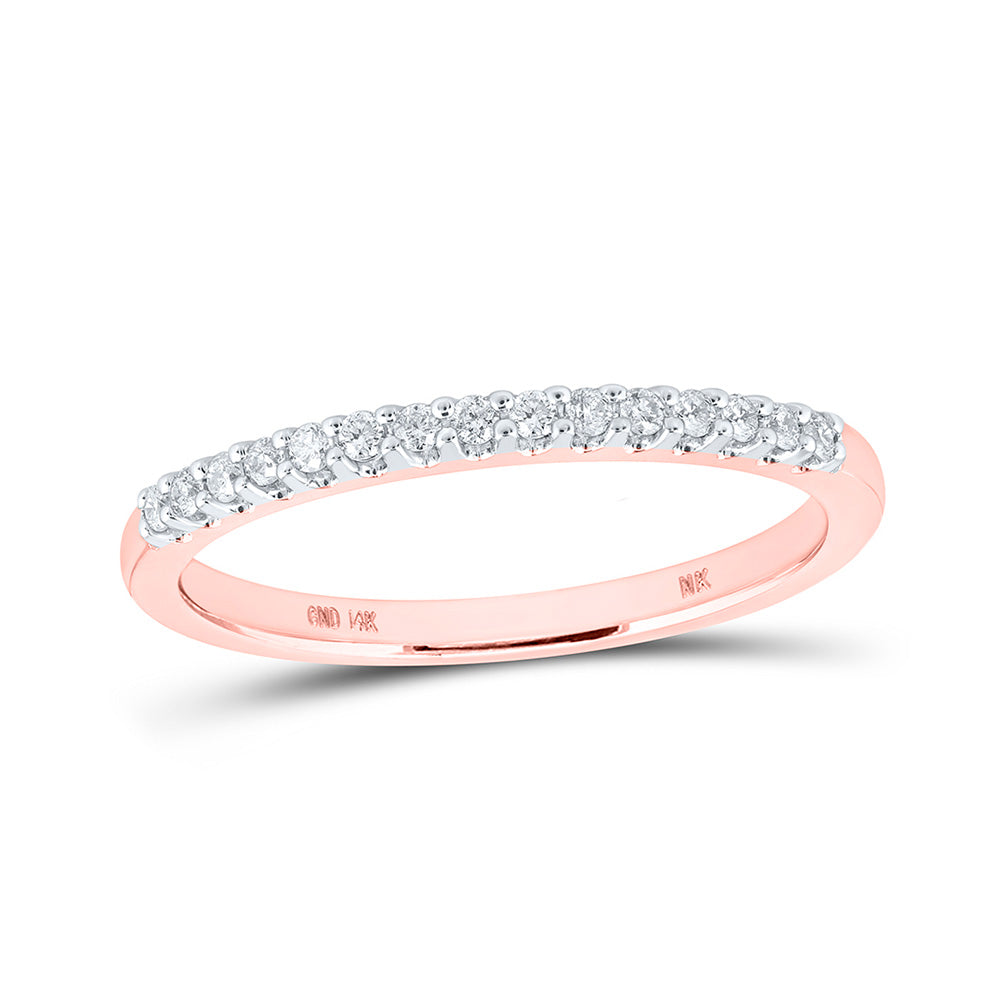 14kt Rose Gold Womens Round Diamond Wedding Single Row Band 1/6 Cttw