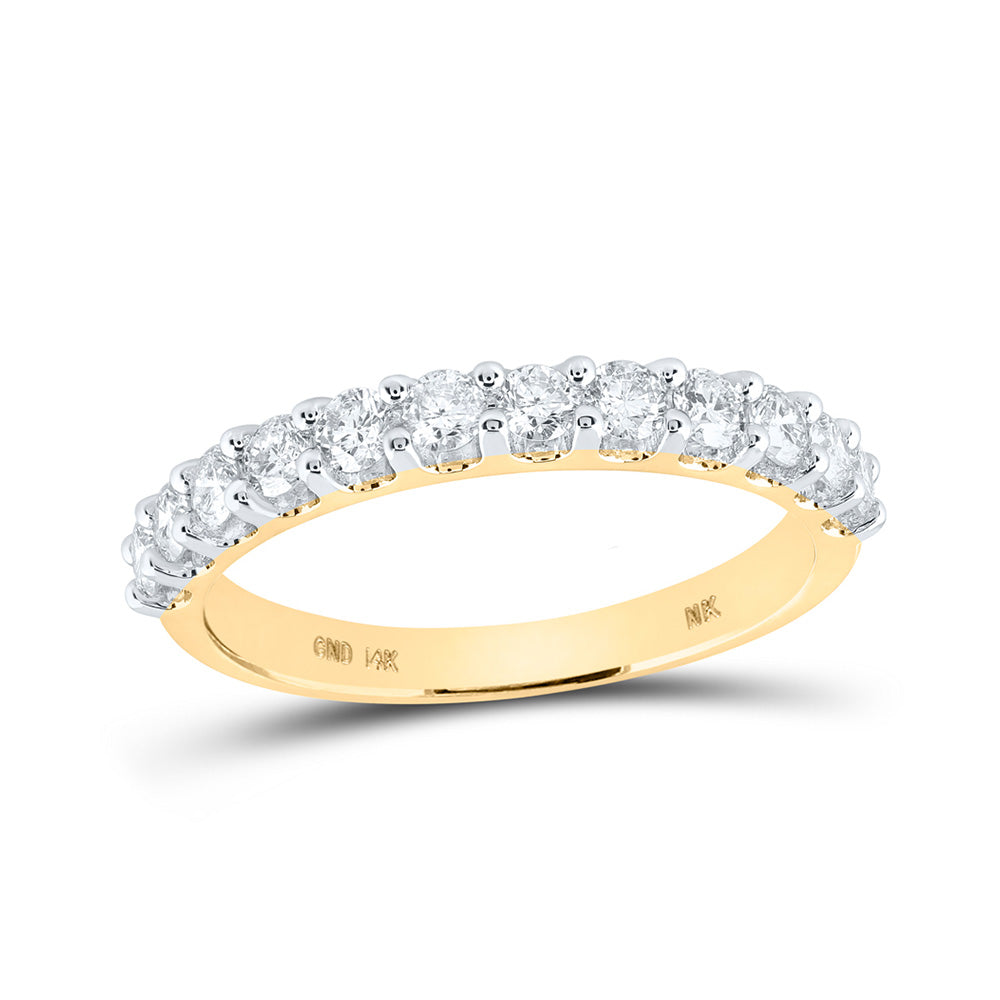 14kt Yellow Gold Womens Round Diamond Single Row Wedding Band 3/4 Cttw