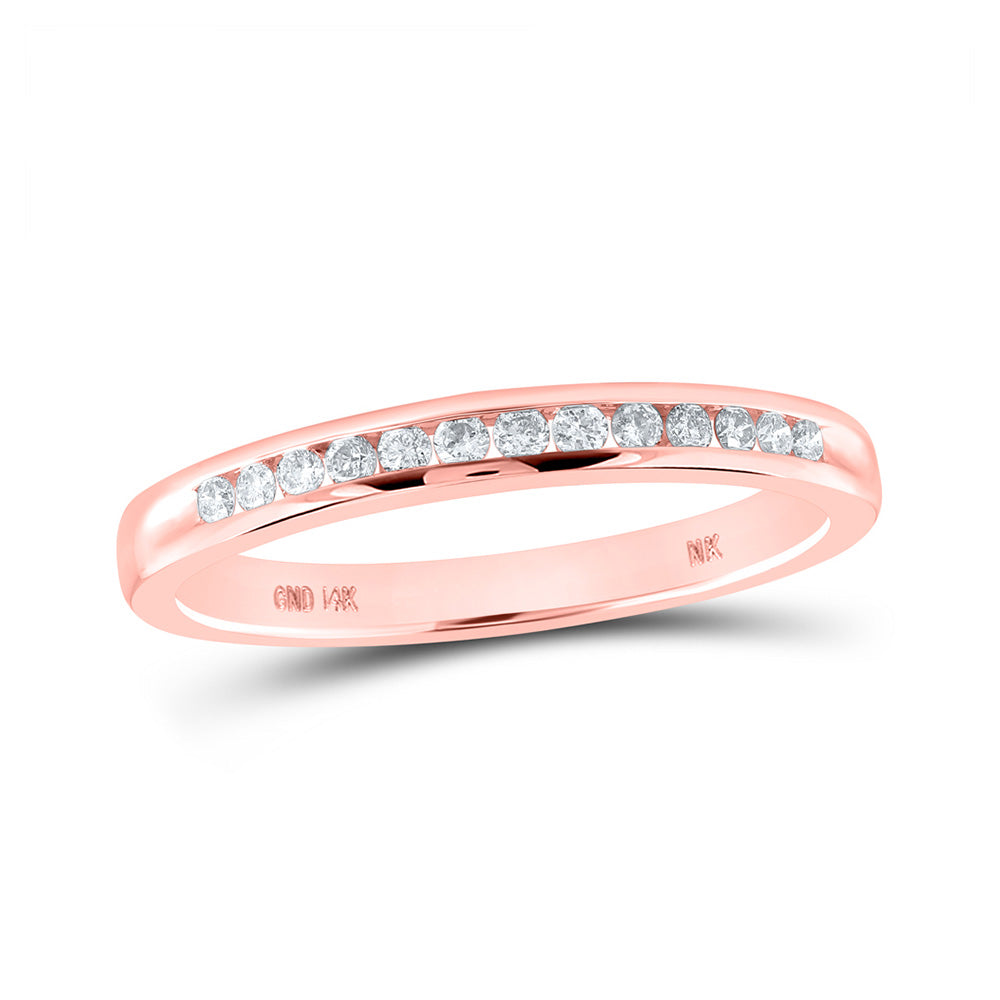 14kt Rose Gold Womens Round Diamond Wedding Single Row Band 1/6 Cttw