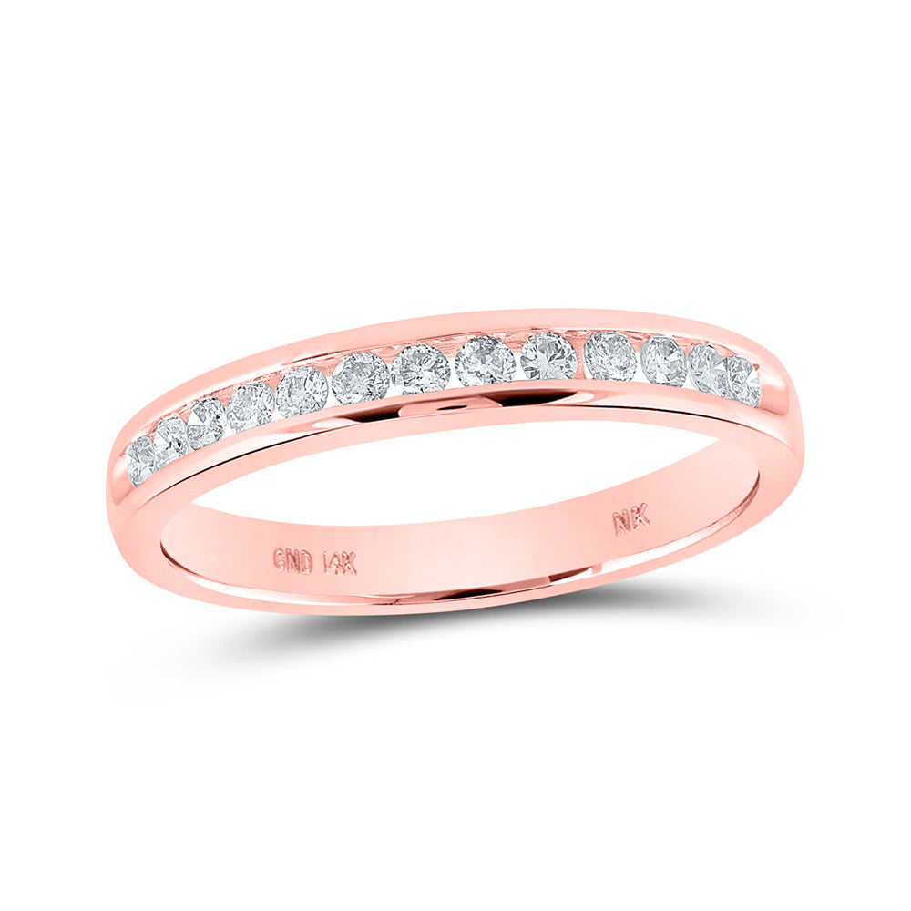 14kt Rose Gold Womens Round Diamond Wedding Single Row Band 1/4 Cttw