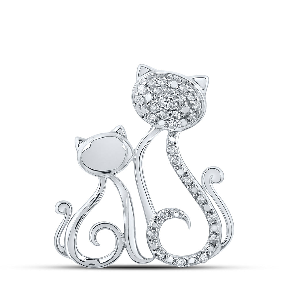 10kt White Gold Womens Round Diamond Cat Kitty Animal Pendant 1/8 Cttw